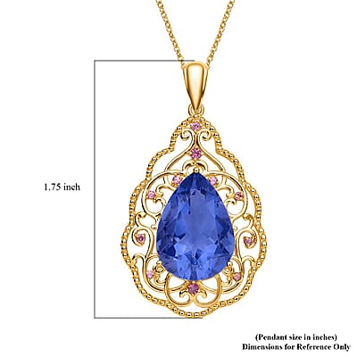 Color Change Fluorite and Orissa Rhodolite Garnet Pendant Necklace 18 Inches in Vermeil YG Over Sterling Silver 13.10 ctw