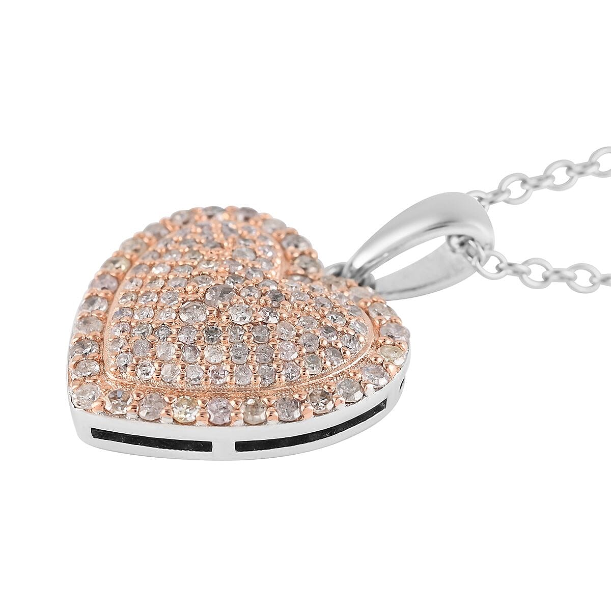 JCK CLOSEOUT Natural Pink Diamond Heart Pendant Necklace 18 Inches in 14K Rose Gold Over and Sterling Silver 0.65 ctw image number 2
