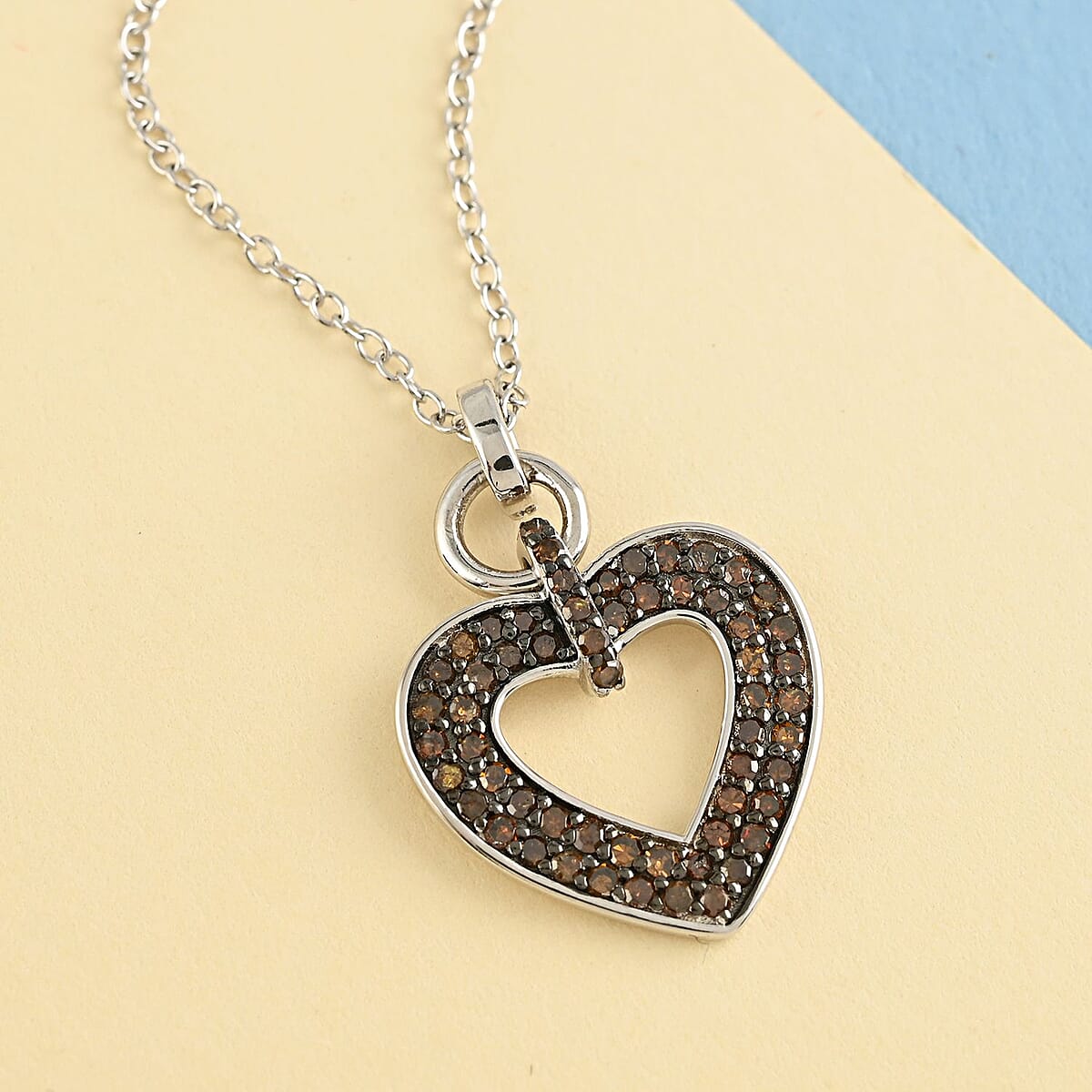 JCK CLOSEOUT Red Diamond Heart Pendant Necklace 18 Inches in Rhodium & Sterling Silver 0.50 ctw image number 1