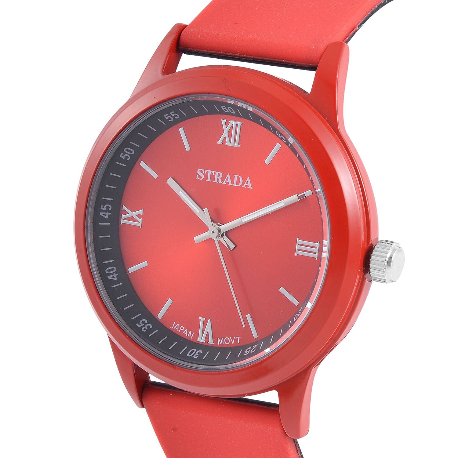 Strada Japanese Movement Set of 3 Watch with Blue, Red and Green Silicone Strap (5.50-6.75Inches) (40mm)