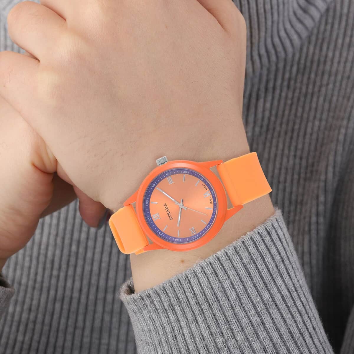 Strada Japanese Movement Set of 3 Watch with Pink, Orange and Purple Silicone Strap (5.50-6.75Inches) (40mm) image number 2