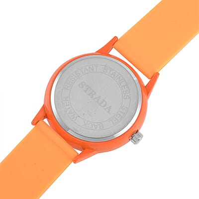 Strada Japanese Movement Set of 3 Watch with Pink, Orange and Purple Silicone Strap (5.50-6.75Inches) (40mm)