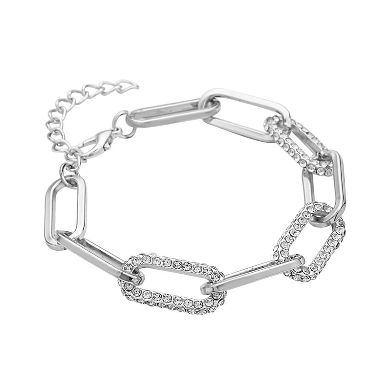 Austrian Crystal Paper Clip Link Bracelet (8.0-9.75In) with Extender and Earrings in Silvertone