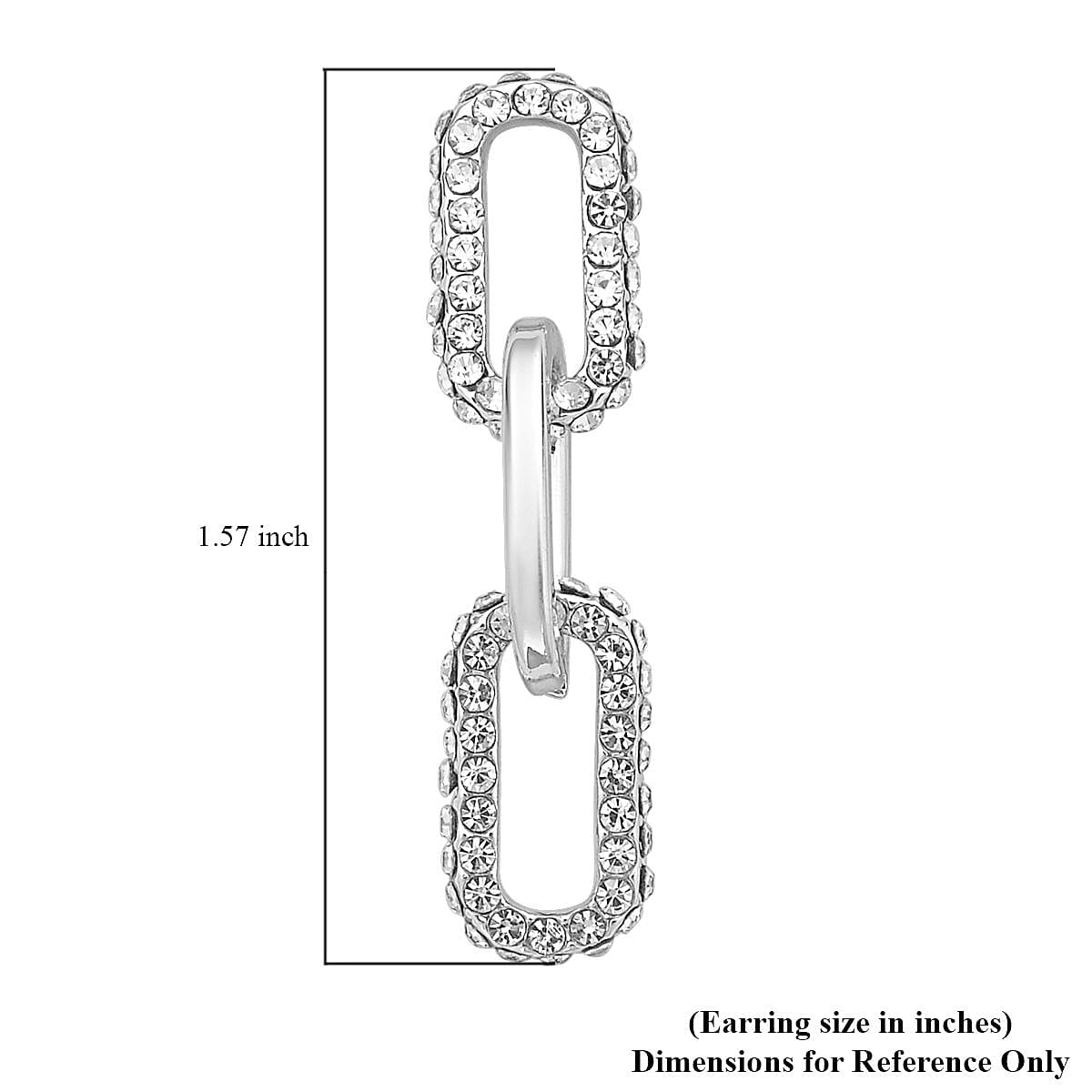 Austrian Crystal Paper Clip Link Bracelet with Extended (8.00 In) and Earrings in Silvertone