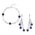 Lapis Lazuli Paper Clip Chain Station Bracelet (7.50-9.0In) and Dangle Earrings in Stainless Steel 36.00 ctw image number 0