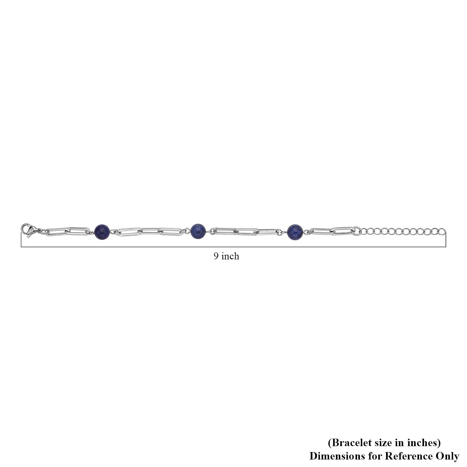 Lapis Lazuli Paper Clip Chain Station Bracelet (7.50-9.0In) and Dangle Earrings in Stainless Steel 36.00 ctw