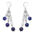 Lapis Lazuli Paper Clip Chain Station Bracelet (7.50-9.0In) and Dangle Earrings in Stainless Steel 36.00 ctw image number 6