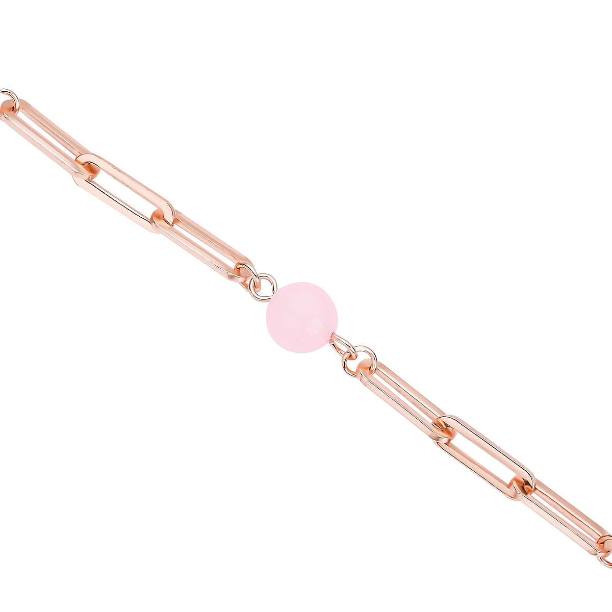 Galilea Rose Quartz Paper Clip Chain Station Bracelet (7.50-9.0In) and Dangle Earrings in ION Plated RG Stainless Steel 36.00 ctw image number 3