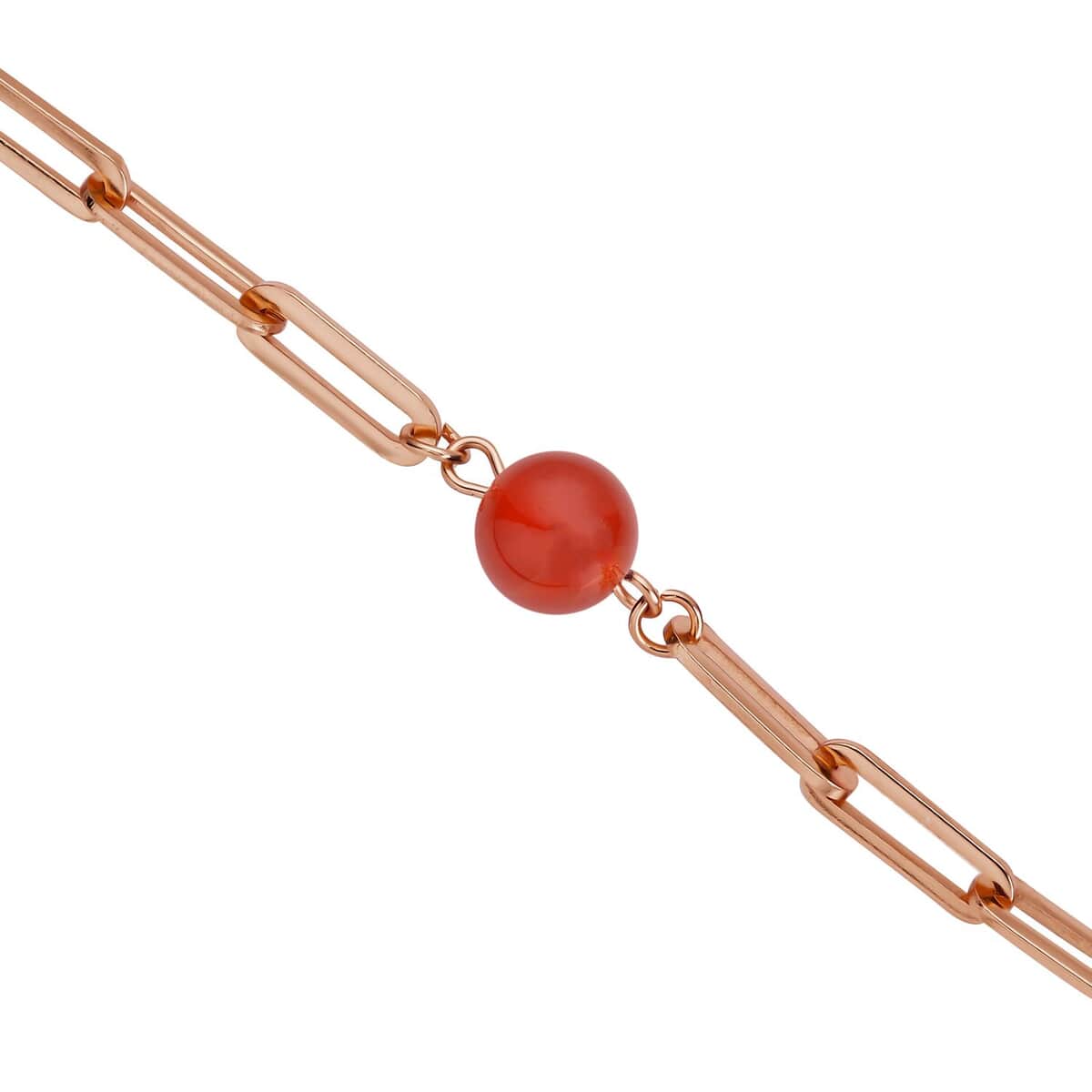 Red Agate (D) Paper Clip Chain Station Bracelet (7.50-9.0In) and Dangle Earrings in ION Plated RG Stainless Steel 36.00 ctw , Tarnish-Free, Waterproof, Sweat Proof Jewelry image number 3