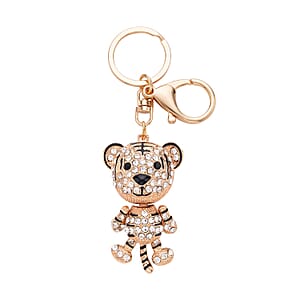 Doorbuster Set of 3 Multi Color Austrian Crystal, Enameled Elephant, Cat and Tiger Keychain in Dualtone