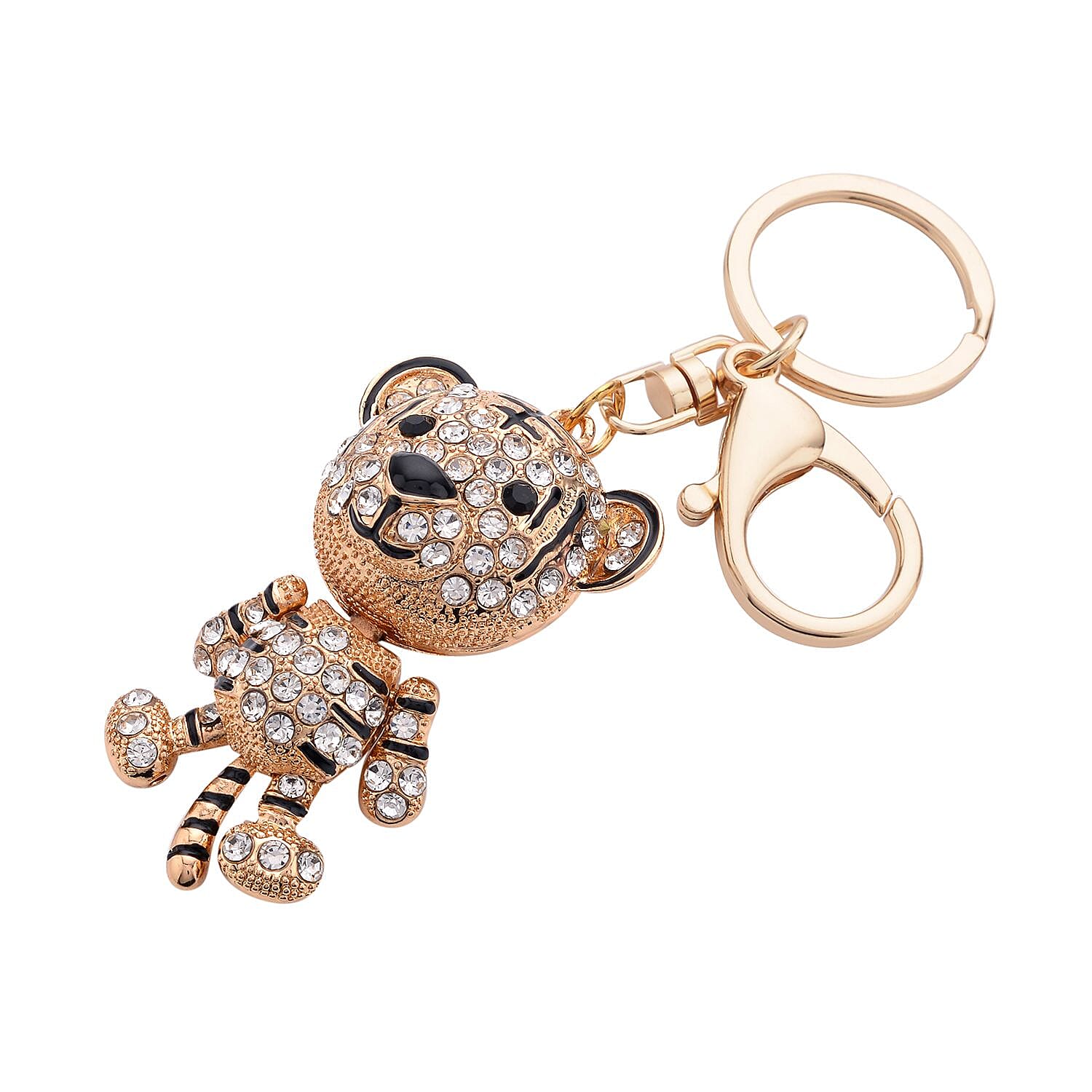 Set of 3 Multi Color Austrian Crystal, Enameled Elephant, Cat and Tiger Keychain in Dualtone