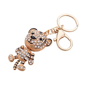 Doorbuster Set of 3 Multi Color Austrian Crystal, Enameled Elephant, Cat and Tiger Keychain in Dualtone