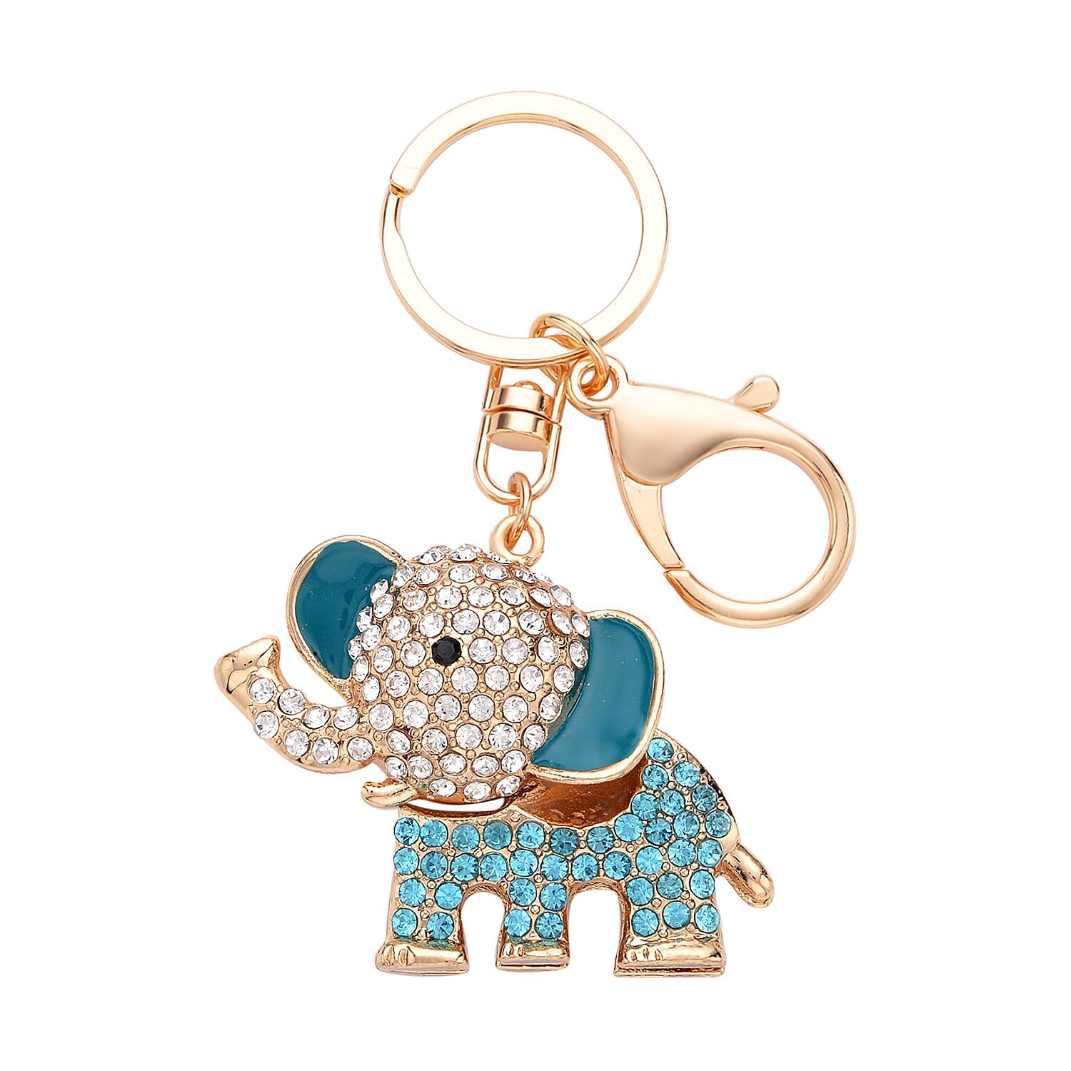 Set of 3 Multi Color Austrian Crystal, Enameled Elephant, Cat and Tiger Keychain in Dualtone