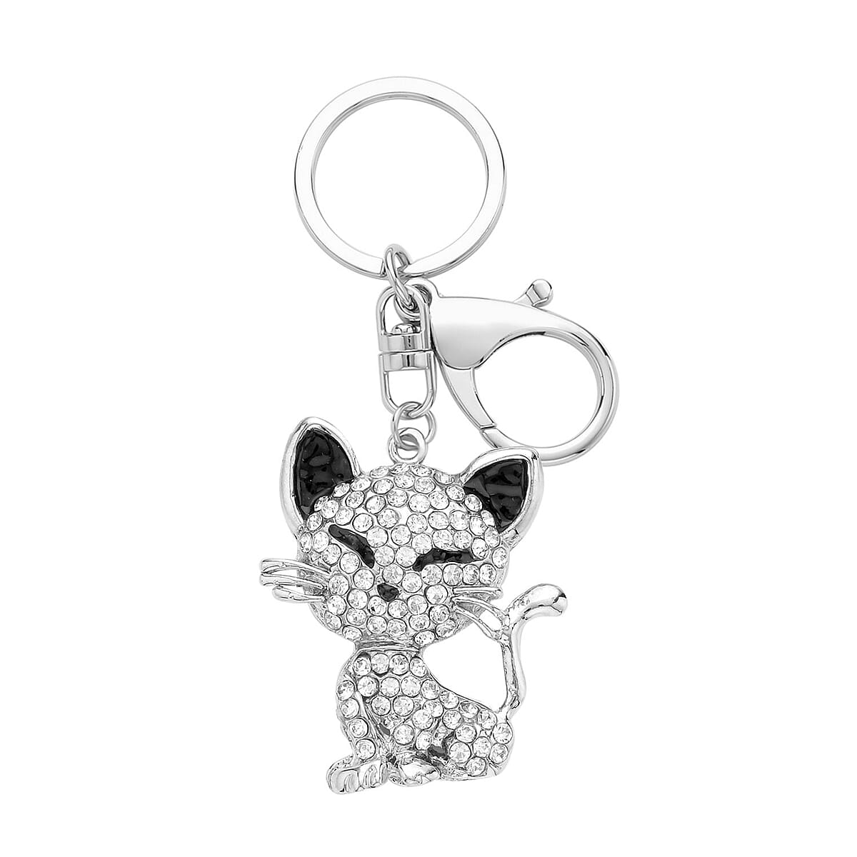 Doorbuster Set of 3 Multi Color Austrian Crystal, Enameled Elephant, Cat and Tiger Keychain in Dualtone image number 6