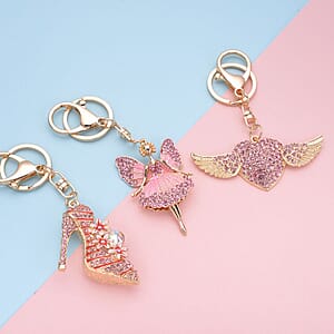  Set of 3 Multi Color Austrian Crystal, Enameled Elephant, Cat and Tiger Keychain in Dualtone