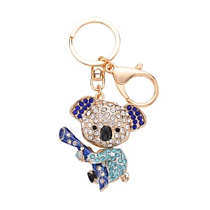 Doorbuster Set of 3 Multi Color Austrian Crystal, Enameled Elephant, Cat and Tiger Keychain in Dualtone