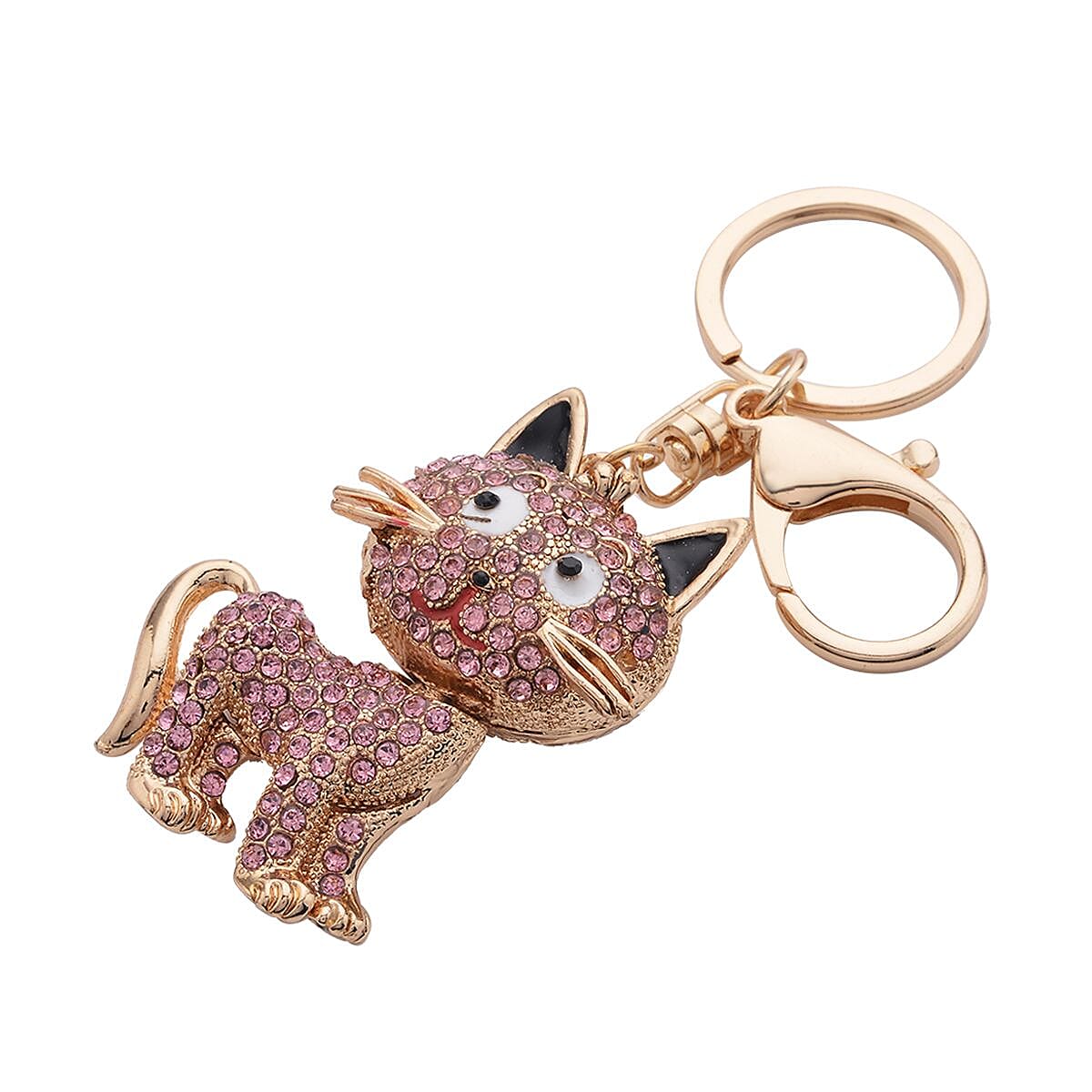 Doorbuster Set of 3 Multi Color Austrian Crystal, Enameled Elephant, Cat and Tiger Keychain in Dualtone image number 3