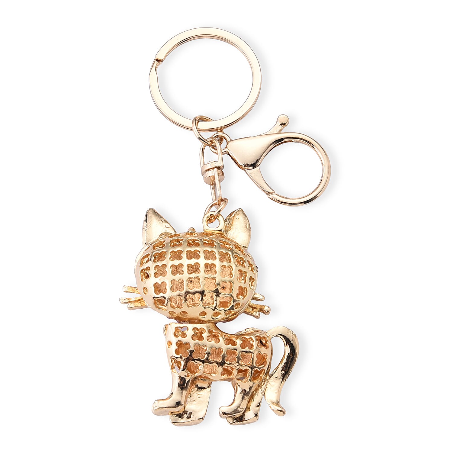 Set of 3 Multi Color Austrian Crystal, Enameled Elephant, Cat and Tiger Keychain in Goldtone
