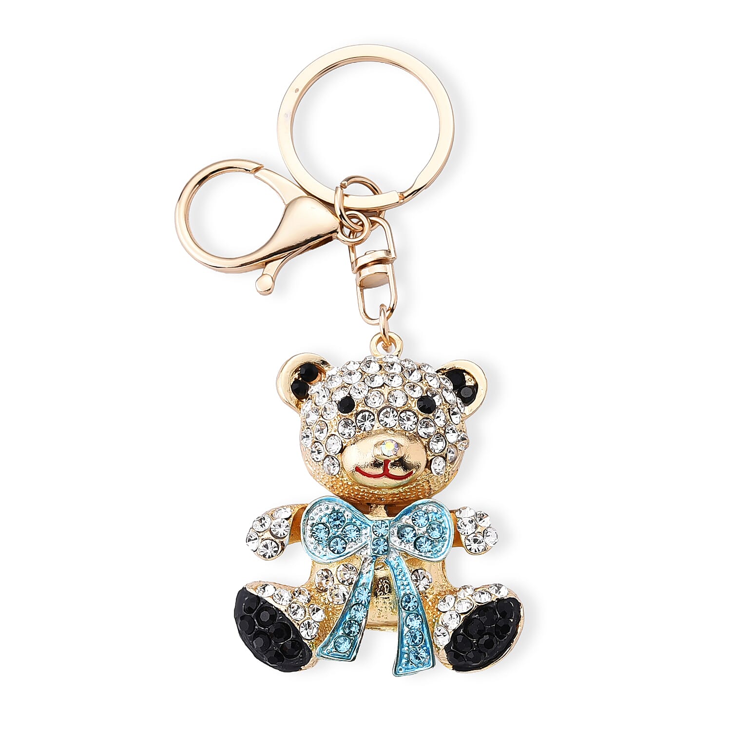 Set of 3 Multi Color Austrian Crystal, Enameled Elephant, Cat and Tiger Keychain in Goldtone
