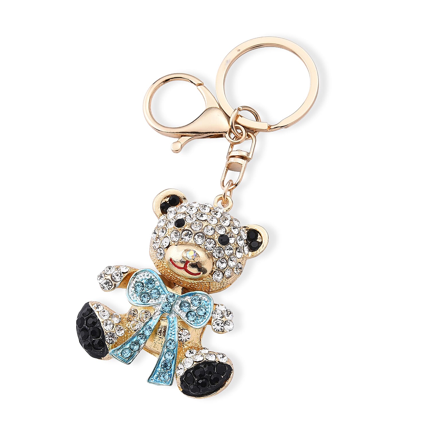 Set of 3 Multi Color Austrian Crystal, Enameled Elephant, Cat and Tiger Keychain in Goldtone