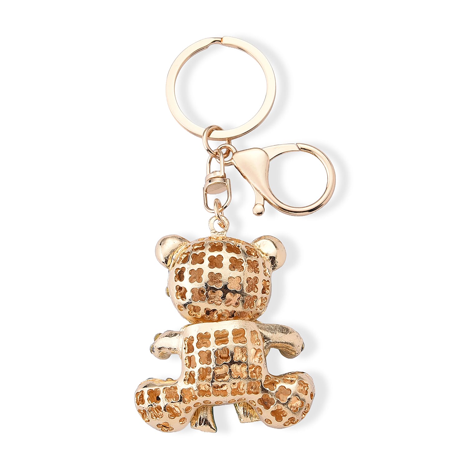 Set of 3 Multi Color Austrian Crystal, Enameled Elephant, Cat and Tiger Keychain in Goldtone