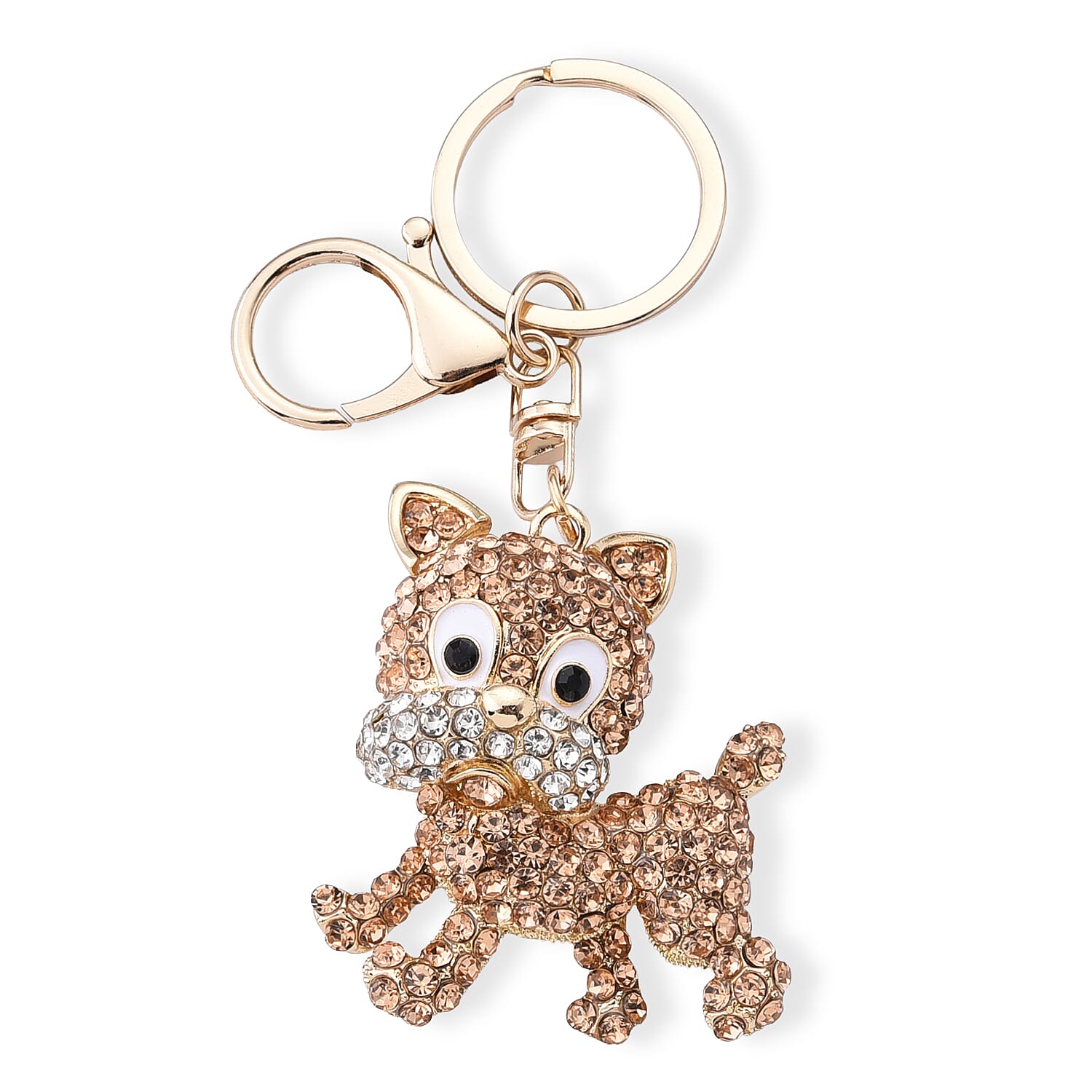 Set of 3 Multi Color Austrian Crystal, Enameled Elephant, Cat and Tiger Keychain in Goldtone
