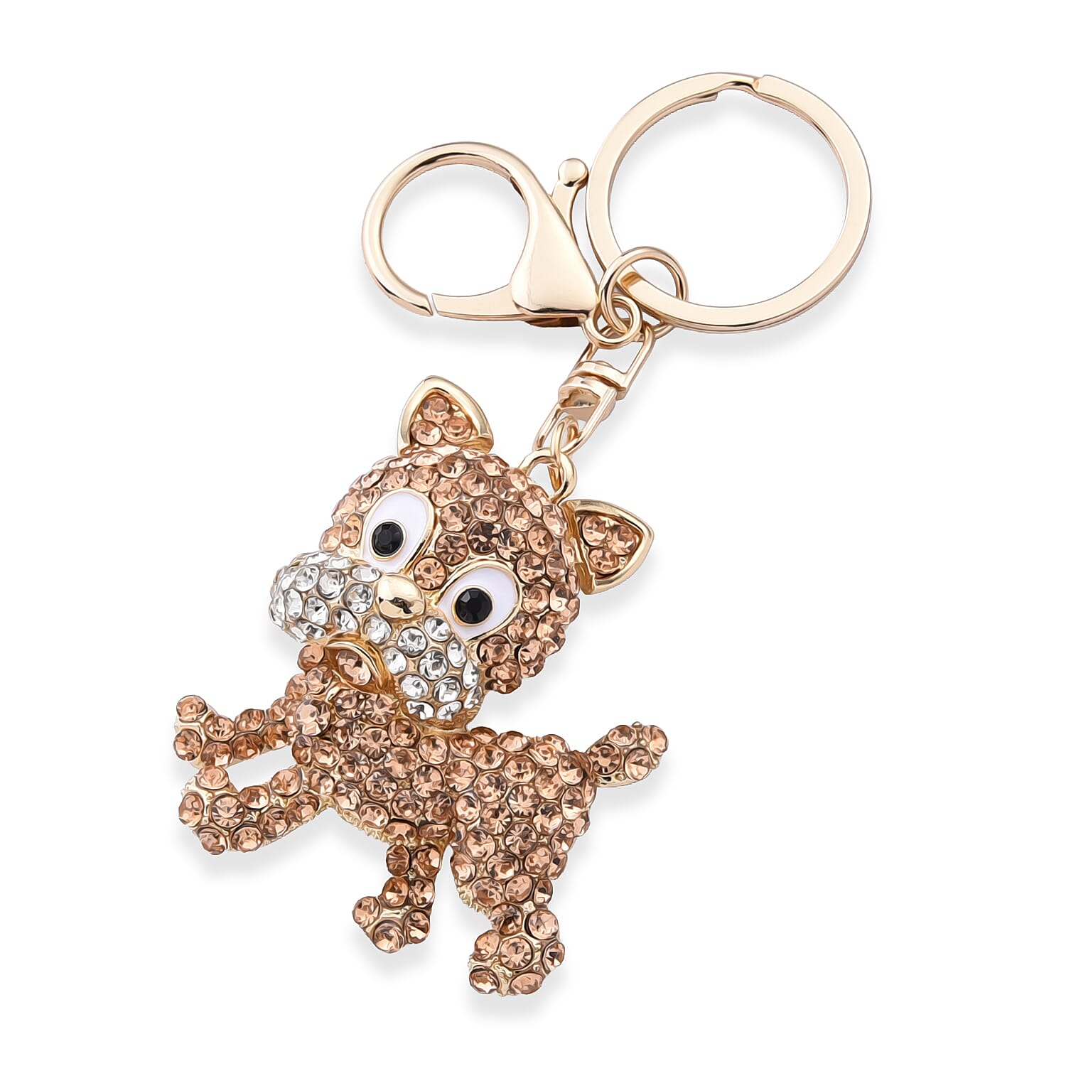 Set of 3 Multi Color Austrian Crystal, Enameled Elephant, Cat and Tiger Keychain in Goldtone