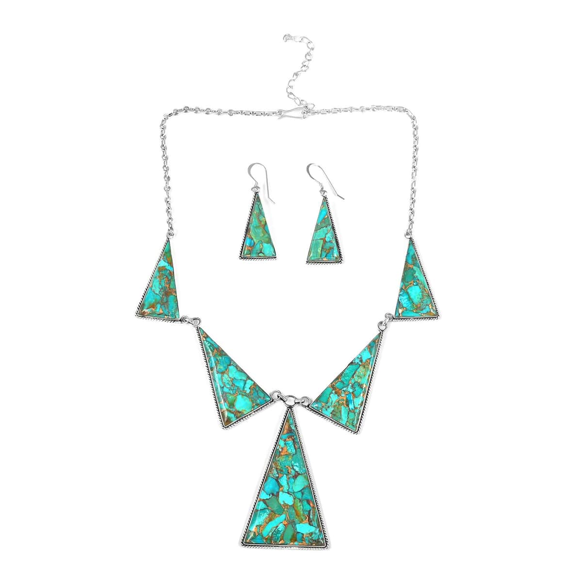 SANTA FE Style Mojave Turquoise Dangle Earrings and Statement Necklace 20 Inches in Sterling Silver 73.7 Grams 174.00 ctw image number 0