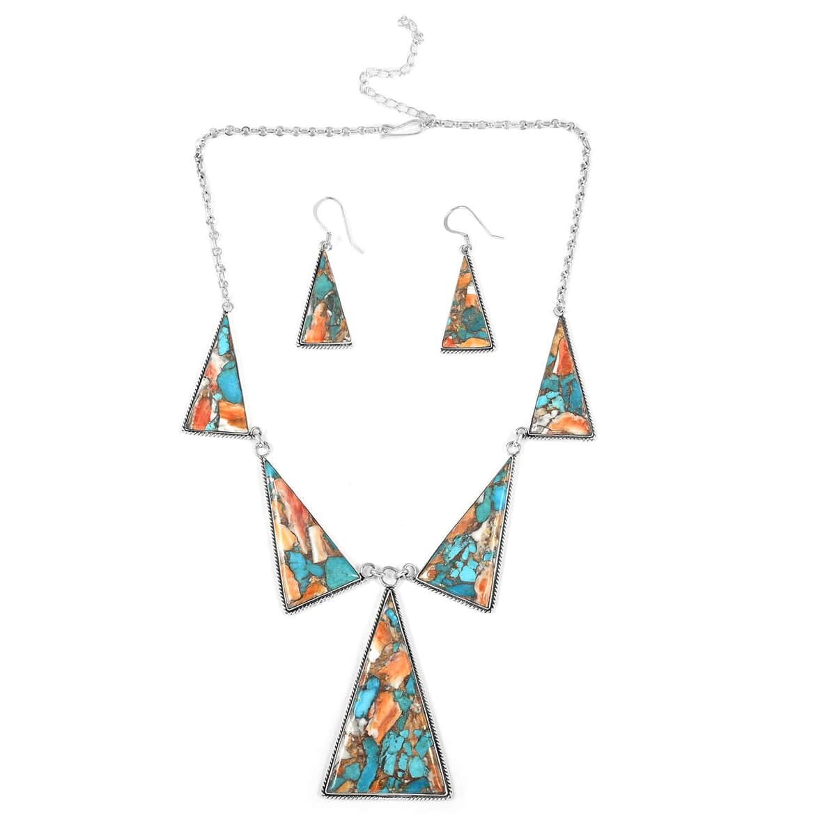 Santa Fe Style Spiny Turquoise Dangle Earrings and Statement Necklace 20 Inches in Sterling Silver 87.00 ctw image number 0