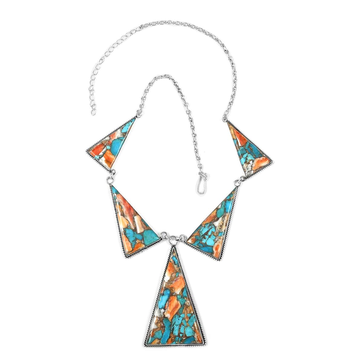 Santa Fe Style Spiny Turquoise Dangle Earrings and Statement Necklace 20 Inches in Sterling Silver 87.00 ctw image number 2