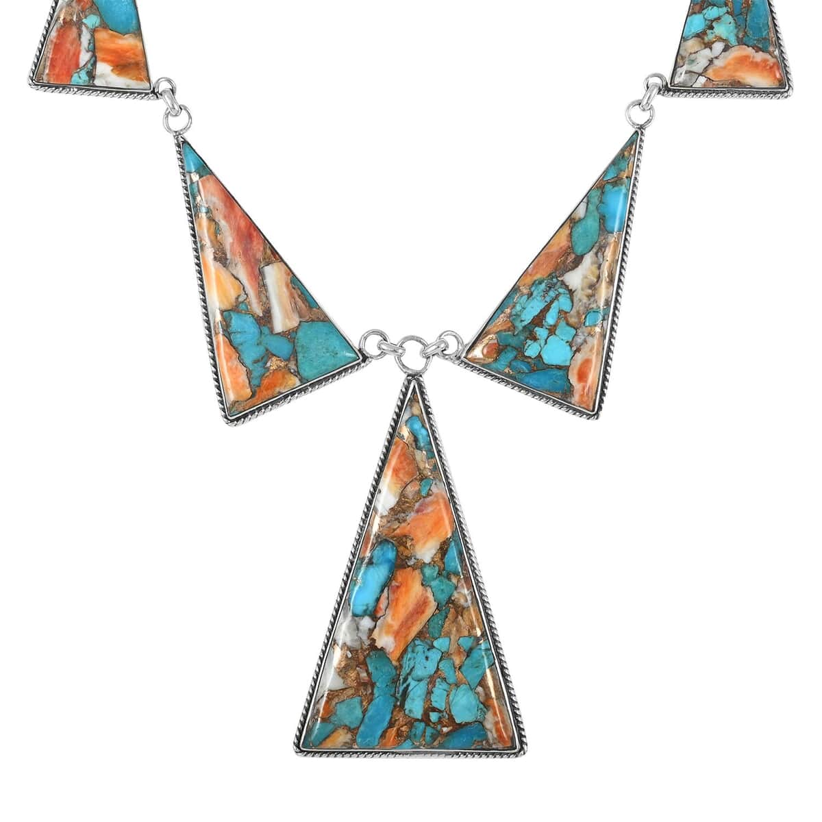 Santa Fe Style Spiny Turquoise Dangle Earrings and Statement Necklace 20 Inches in Sterling Silver 87.00 ctw image number 3