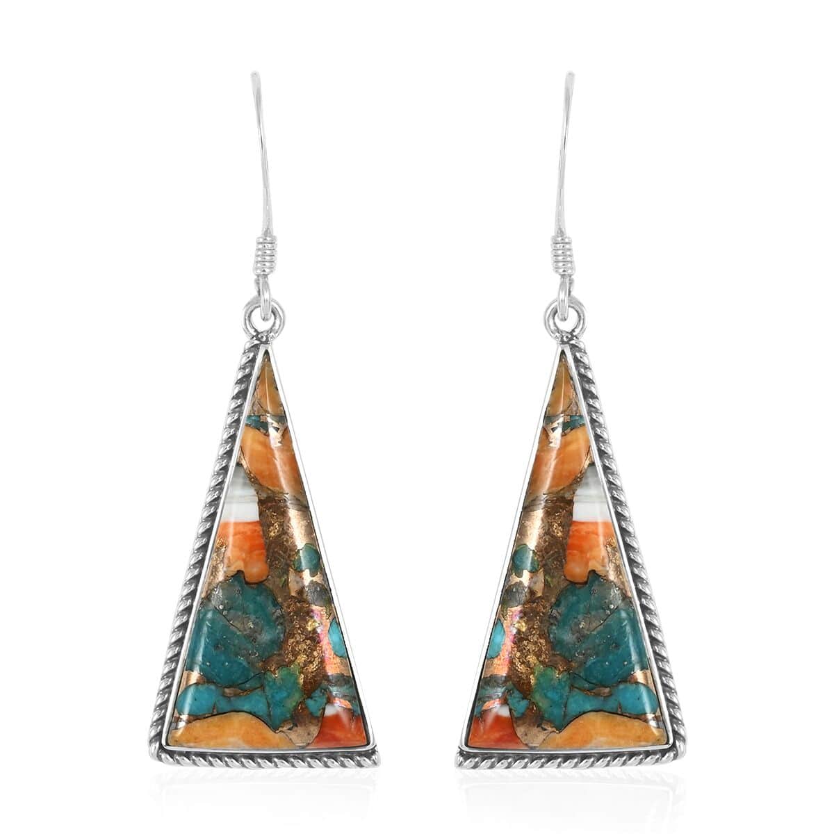 Santa Fe Style Spiny Turquoise Dangle Earrings and Statement Necklace 20 Inches in Sterling Silver 87.00 ctw image number 5