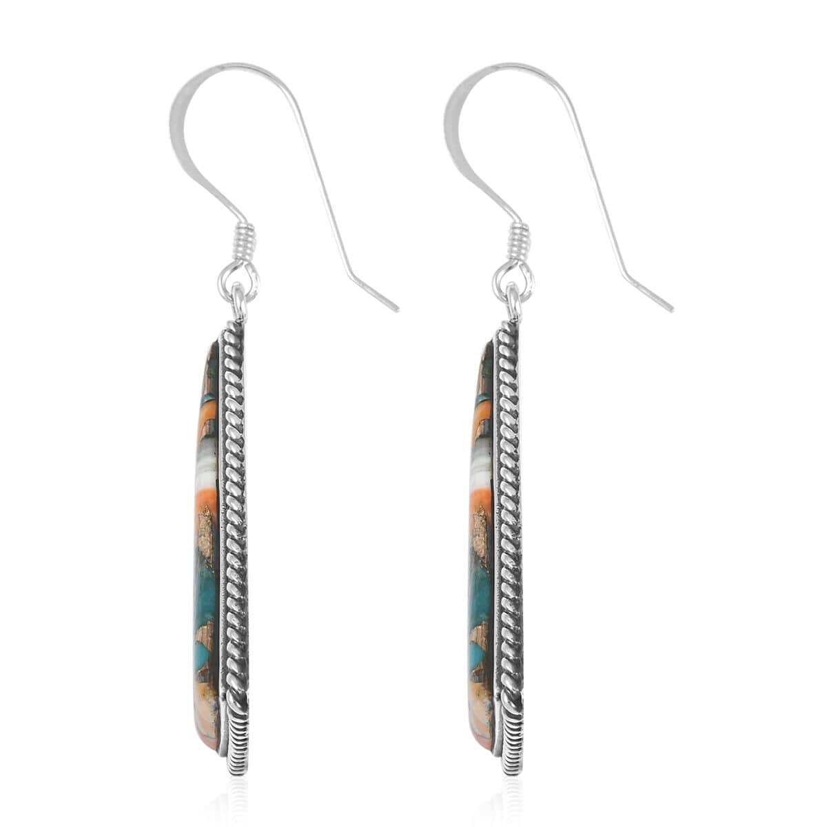 Santa Fe Style Spiny Turquoise Dangle Earrings and Statement Necklace 20 Inches in Sterling Silver 87.00 ctw image number 6