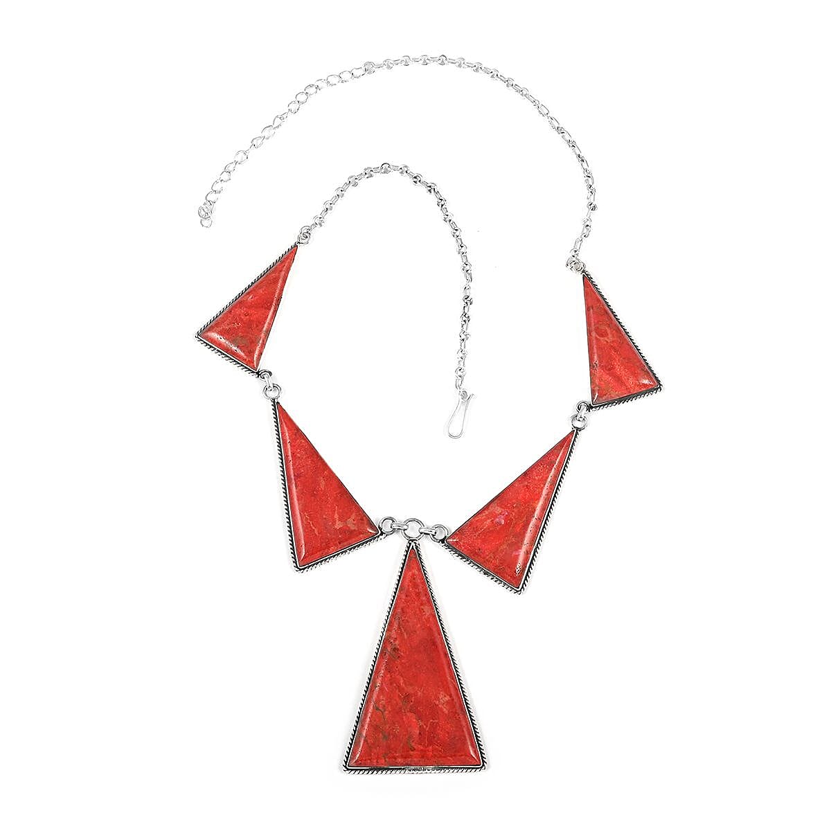 Santa Fe Style Coral Dangle Earrings and Statement Necklace 20 Inches in Sterling Silver image number 2