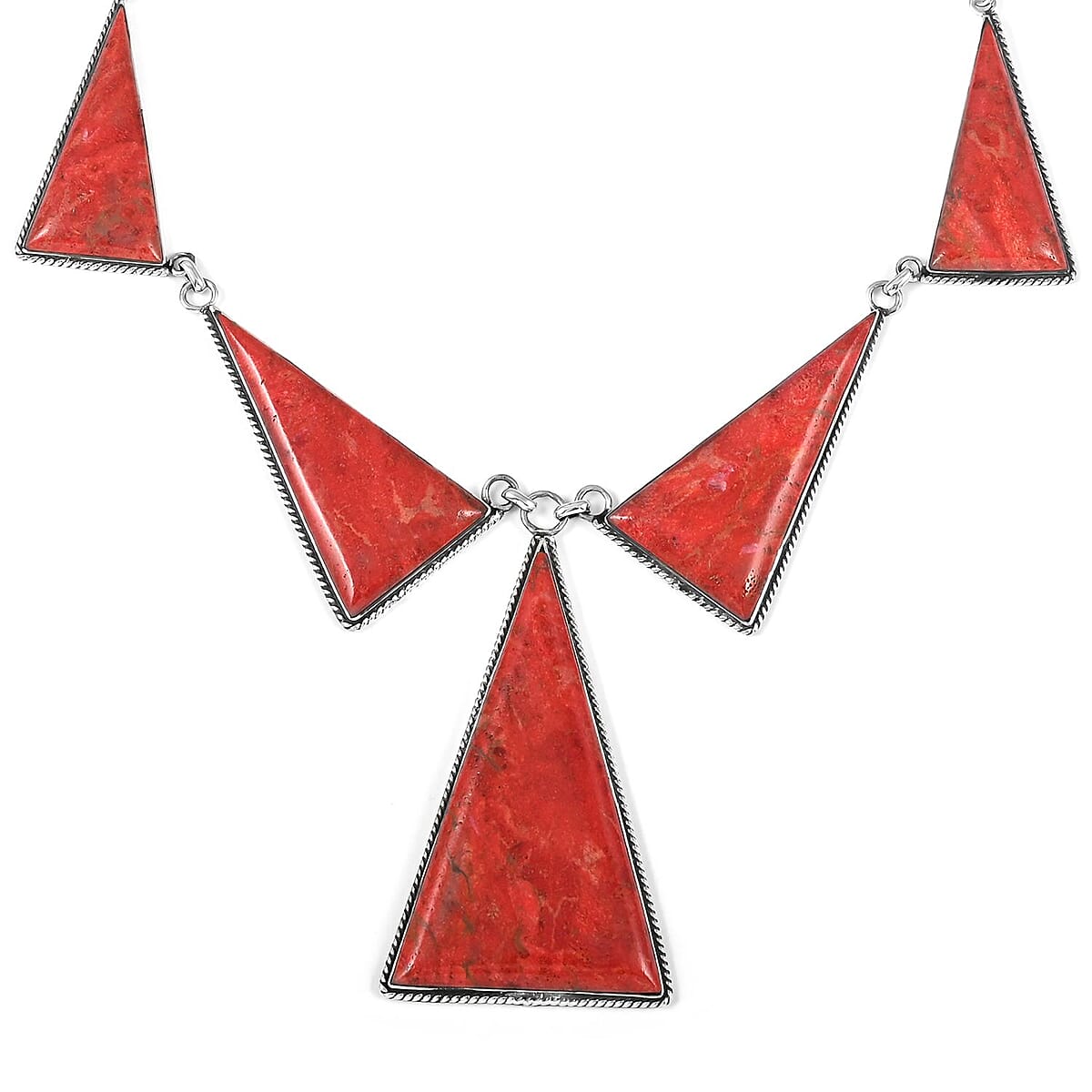 Santa Fe Style Coral Dangle Earrings and Statement Necklace 20 Inches in Sterling Silver image number 3