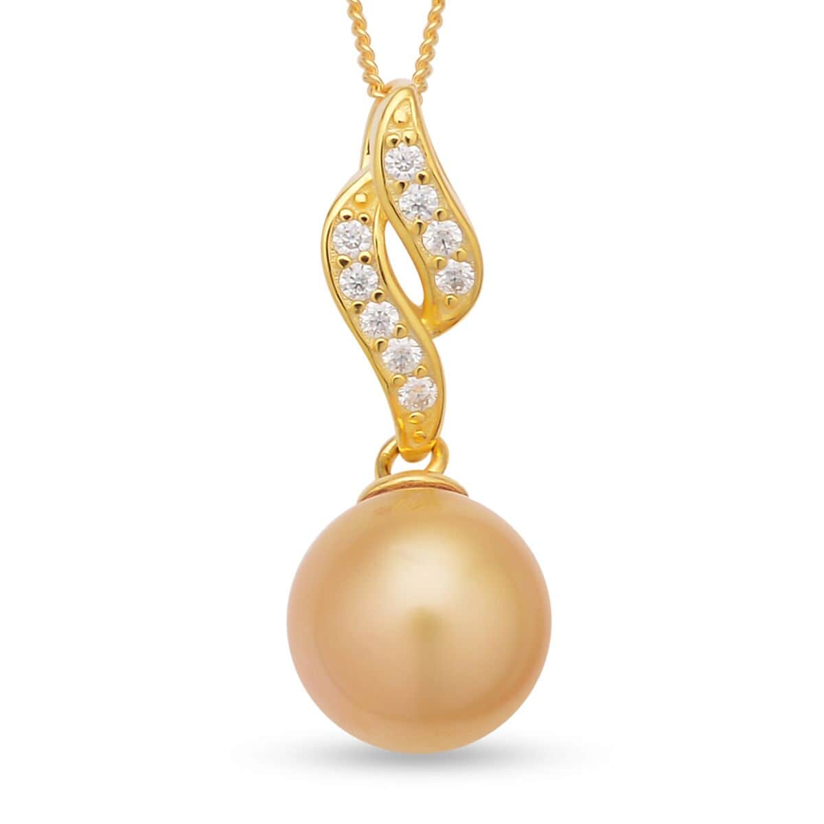 South Sea Pearl and Moissanite Pendant Necklace 18 Inches in Vermeil Yellow Gold Over Sterling Silver 0.25 ctw image number 0