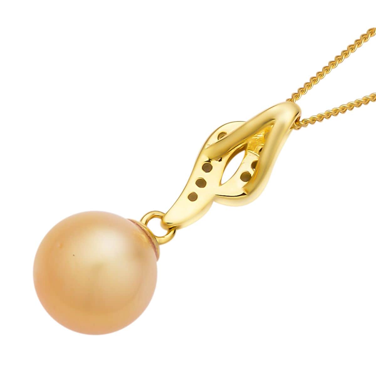 South Sea Pearl and Moissanite Pendant Necklace 18 Inches in Vermeil Yellow Gold Over Sterling Silver 0.25 ctw image number 4
