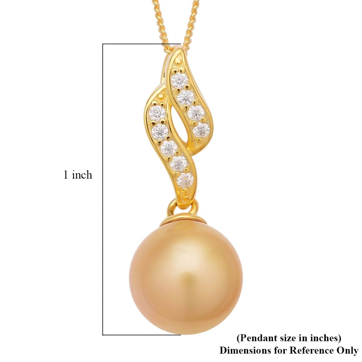 South Sea Pearl and Moissanite Pendant Necklace 18 Inches in Vermeil Yellow Gold Over Sterling Silver 0.25 ctw image number 5