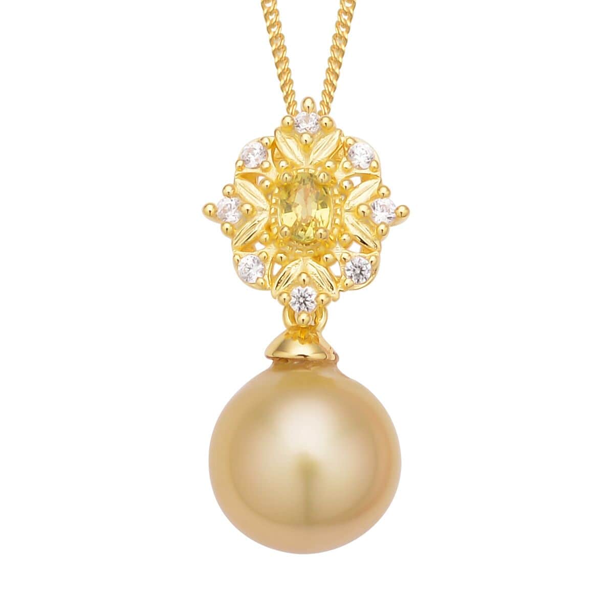 South Sea Pearl and Multi Gemstone Pendant Necklace 18 Inches in Vermeil Yellow Gold Over Sterling Silver 0.40 ctw image number 0