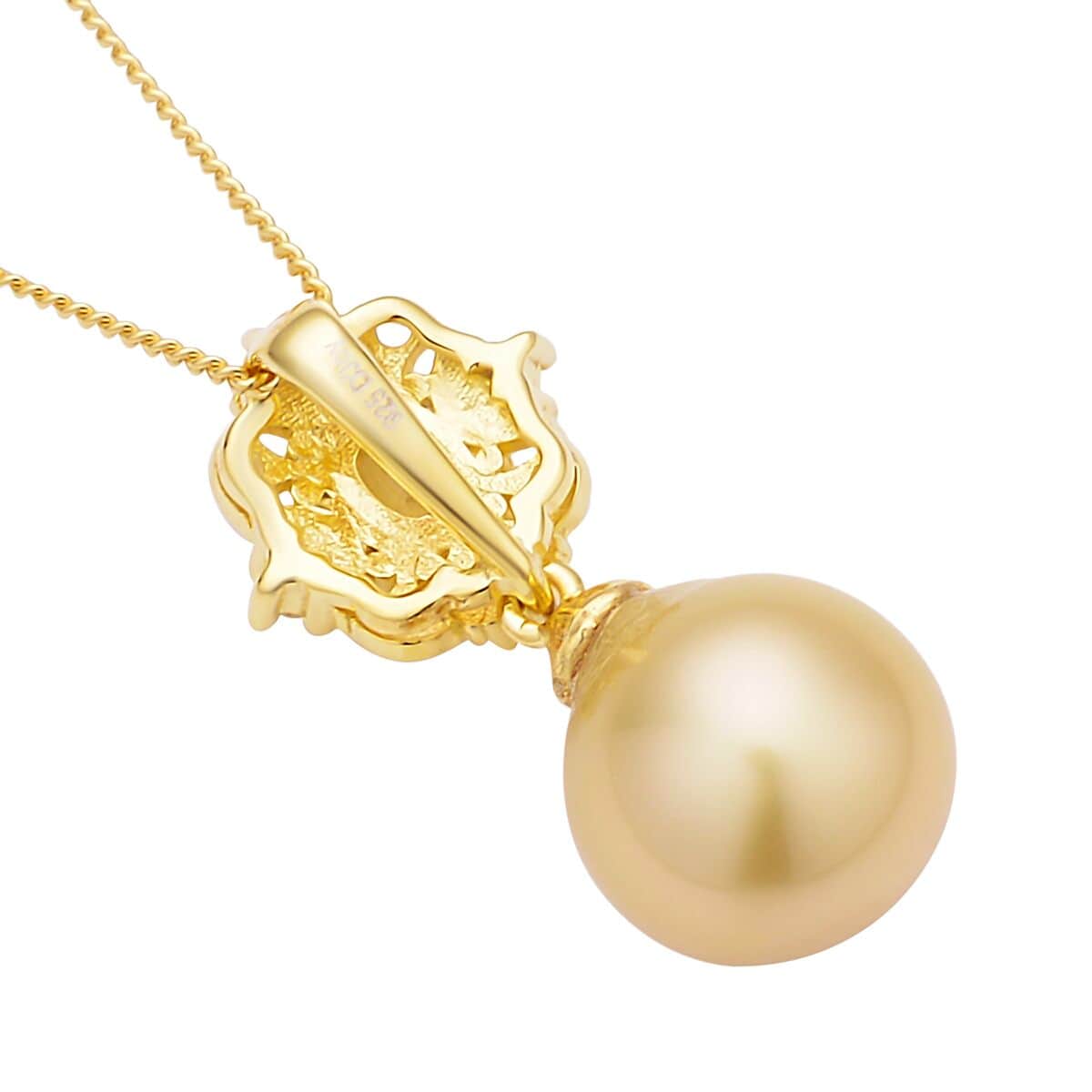 South Sea Pearl and Multi Gemstone Pendant Necklace 18 Inches in Vermeil Yellow Gold Over Sterling Silver 0.40 ctw image number 4