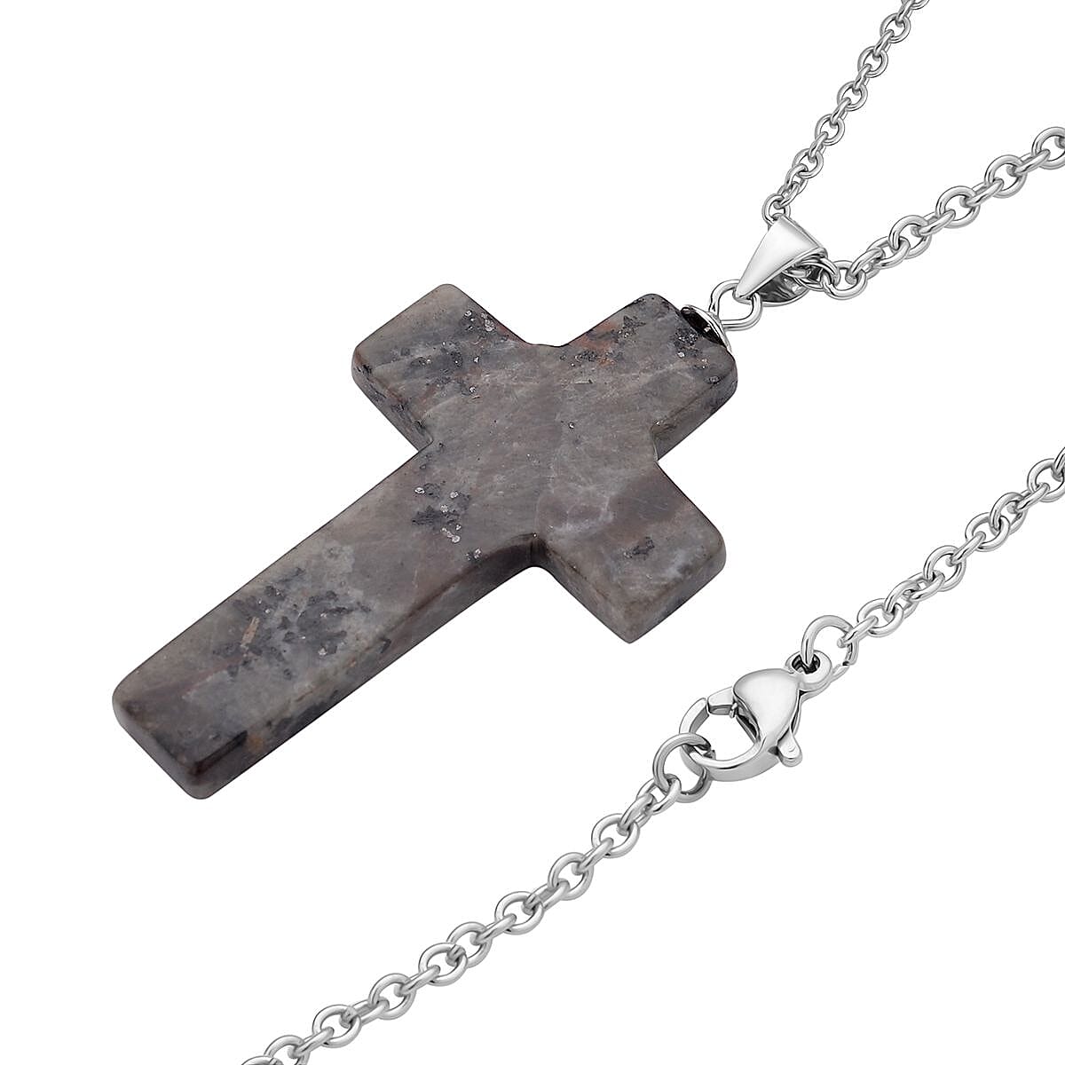 Natural Yooperlite Cross Pendant in Rhodium Over Sterling Silver with Stainless Steel Necklace (20 Inches) 21.00 ctw image number 3