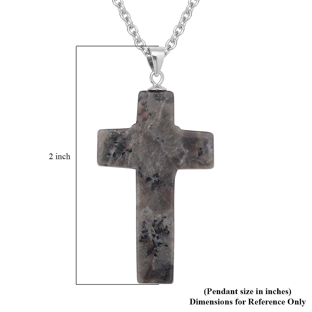 Natural Yooperlite Cross Pendant in Rhodium Over Sterling Silver with Stainless Steel Necklace (20 Inches) 21.00 ctw