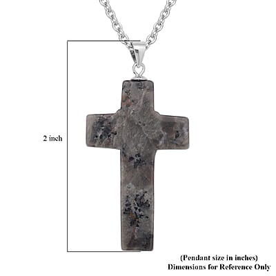 Natural Yooperlite Cross Pendant in Rhodium Over Sterling Silver with Stainless Steel Necklace (20 Inches) 21.00 ctw