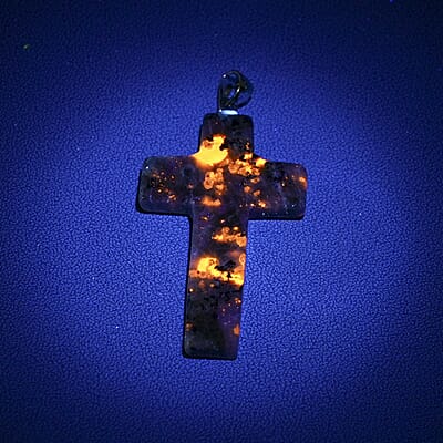 Natural Yooperlite Cross Pendant in Rhodium Over Sterling Silver with Stainless Steel Necklace (20 Inches) 21.00 ctw