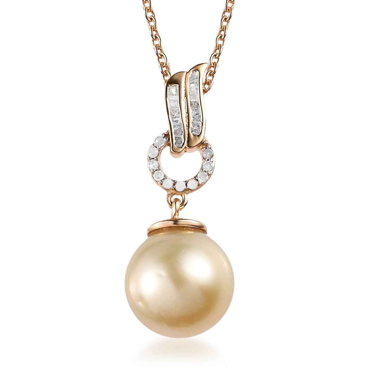 South Sea Pearl and Diamond Pendant Necklace 20 Inches in Vermeil Yellow Gold Over Sterling Silver 0.15 ctw image number 0