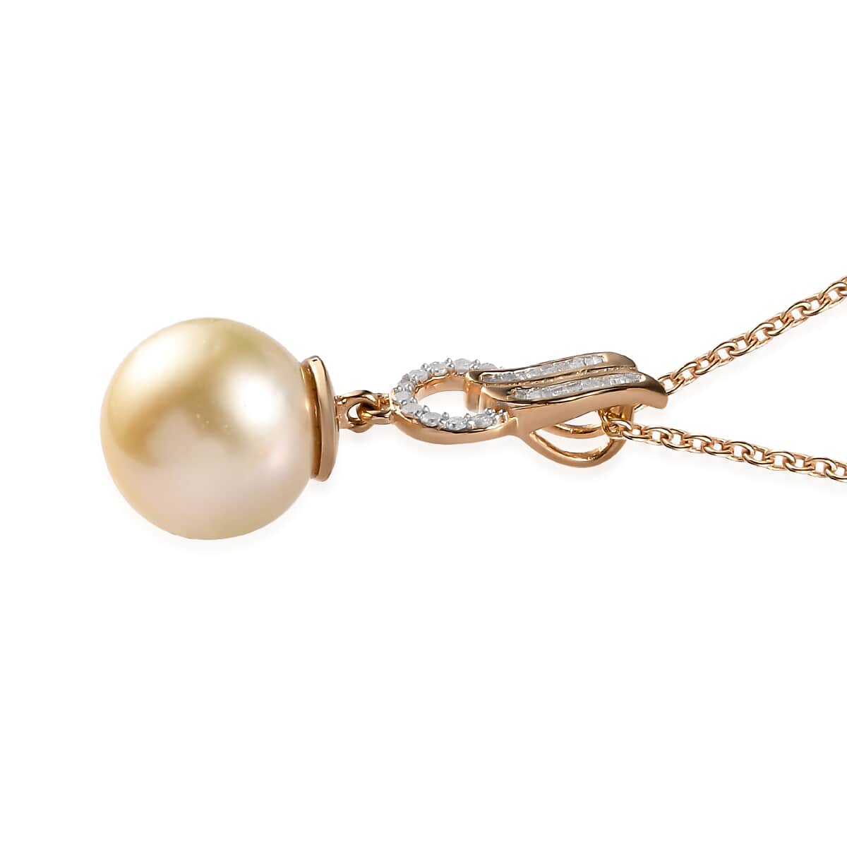 South Sea Pearl and Diamond Pendant Necklace 20 Inches in Vermeil Yellow Gold Over Sterling Silver 0.15 ctw image number 3