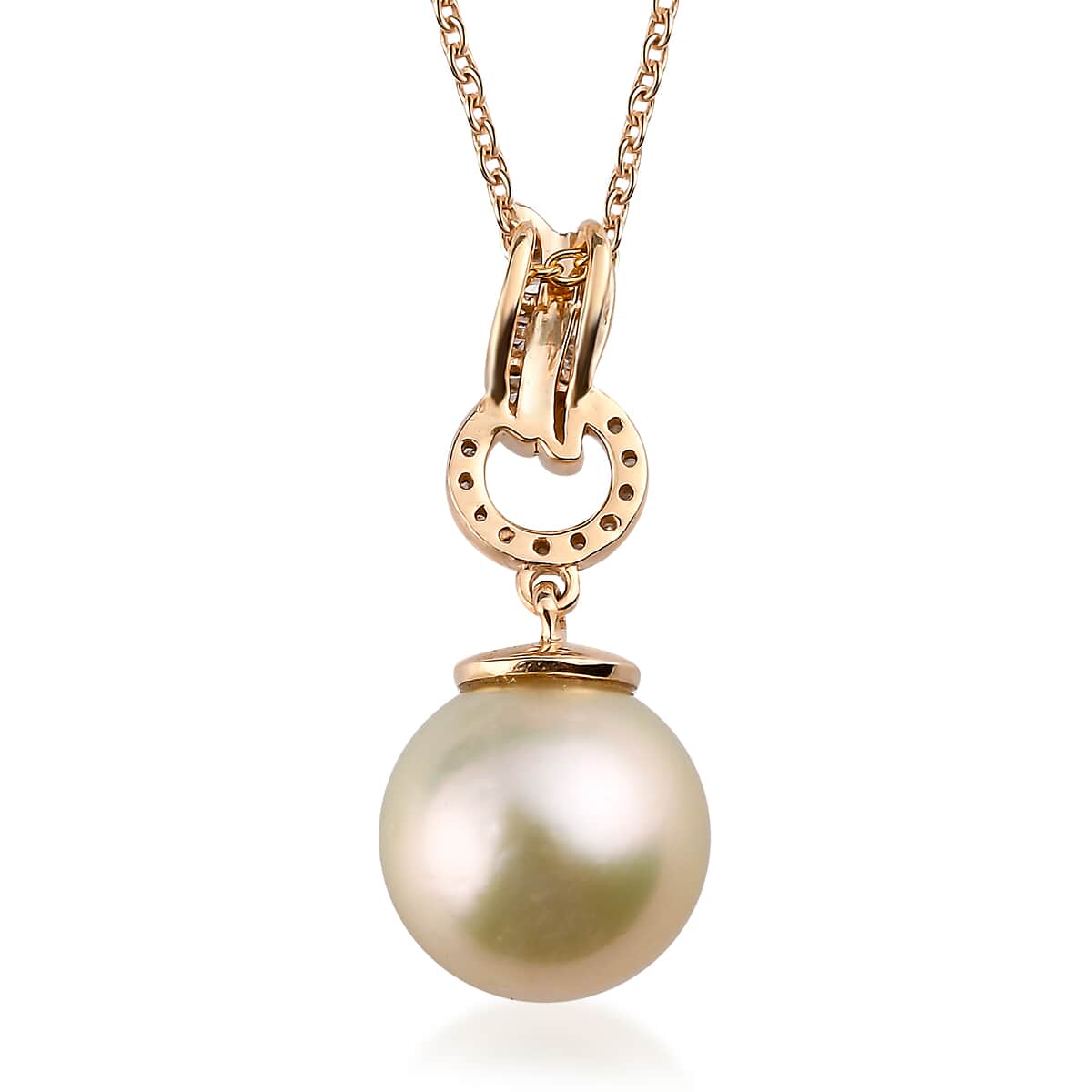 South Sea Pearl and Diamond Pendant Necklace 20 Inches in Vermeil Yellow Gold Over Sterling Silver 0.15 ctw image number 4