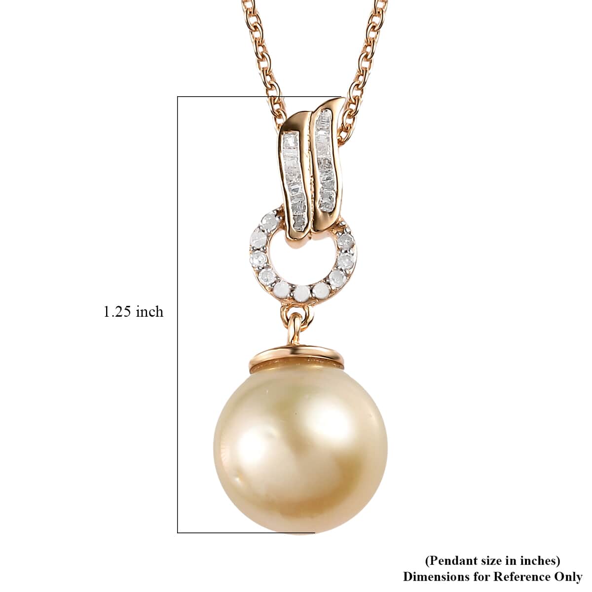South Sea Pearl and Diamond Pendant Necklace 20 Inches in Vermeil Yellow Gold Over Sterling Silver 0.15 ctw image number 6