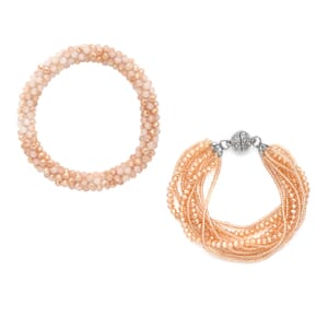 Champagne Glass and Austrian Crystal Set of 2 Beaded Bracelet in Silvertone (Stretch, 7.75In)
