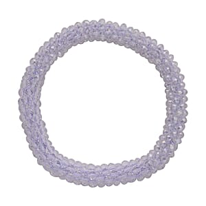 White Glass and Austrian Crystal Set of 2 Beaded Bracelet in Silvertone (Stretch, 7.75In)